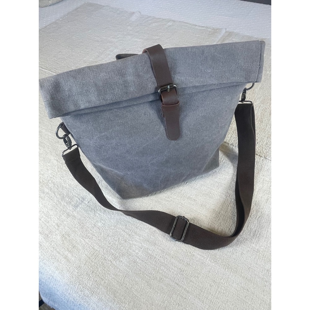Greg Norman Refined Traveler Waxed Canvas Insulated Cooler Bag Grey Roll Top NEW